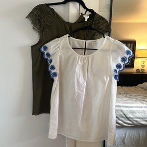 JCrew flutter sleeve top size small/green top size 4. Sold as a set.